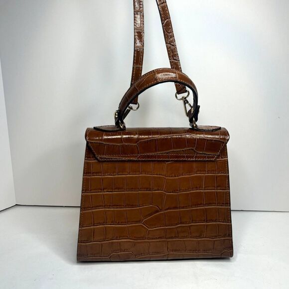 Sali Beige Italian Leather Crocodile Print Top Handle Crossbody Bag Womens - Picture 6 of 12